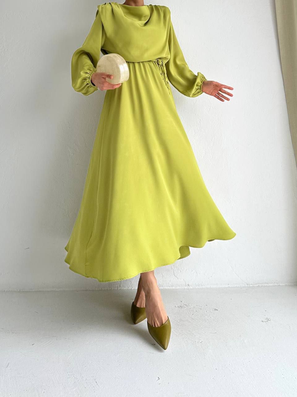 Lime Elegant Dress with Belt