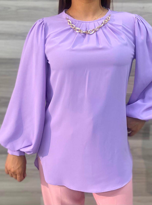 Purple Women Long Slave Shirt With Necklace