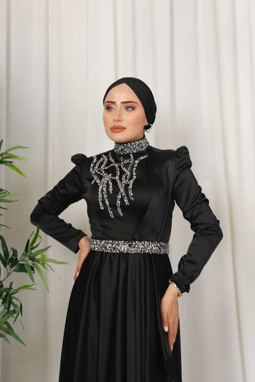 Black Silk Modest Dress