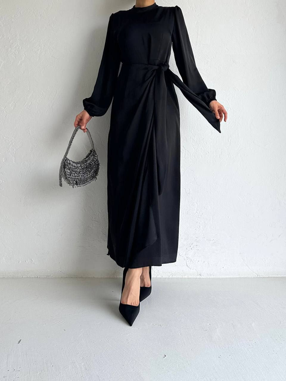 Black Elegant Dress with Side Belt