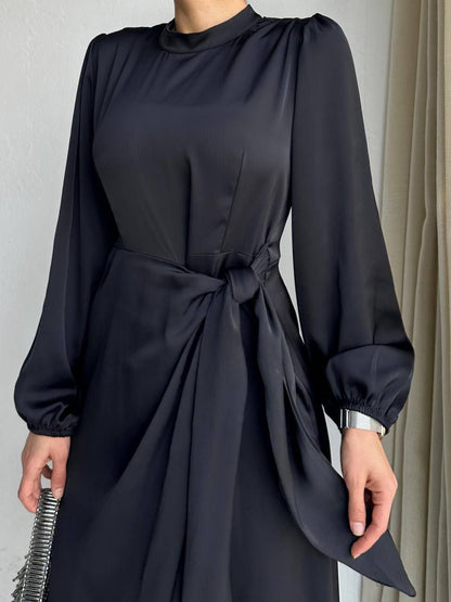 Black Elegant Dress with Side Belt