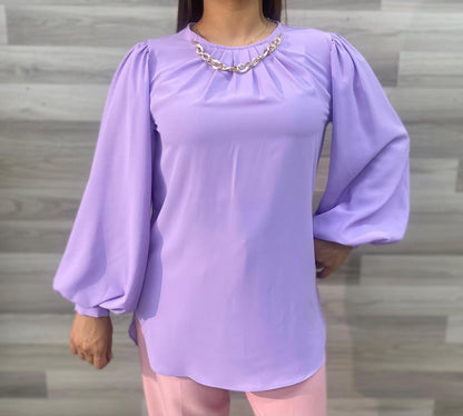 Purple Women Long Slave Shirt With Necklace