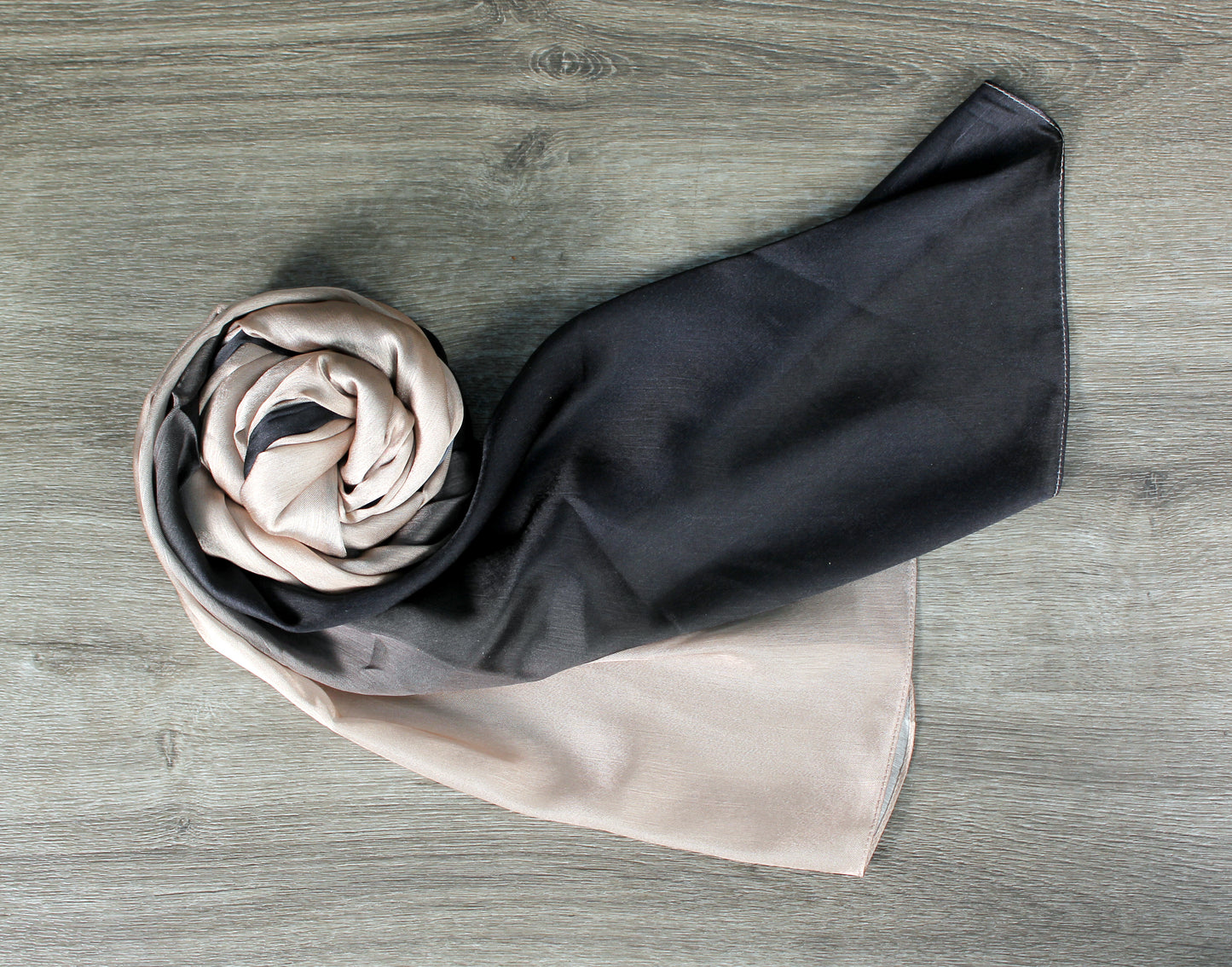 1pc Beige And Black Gradients color Women Satin Fabric Solid Casual Scarf-Style Hijab For Daily Life