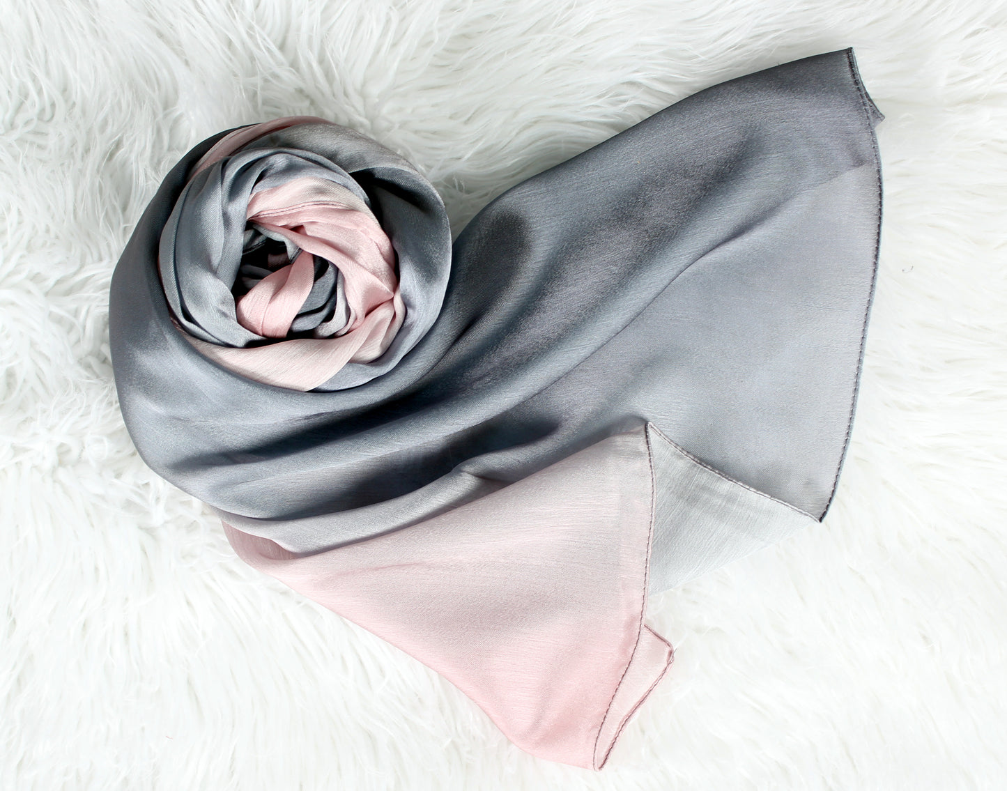 1pc Pink And Grey Gradients color Women Satin Fabric Solid Casual Scarf-Style Hijab For Daily Life