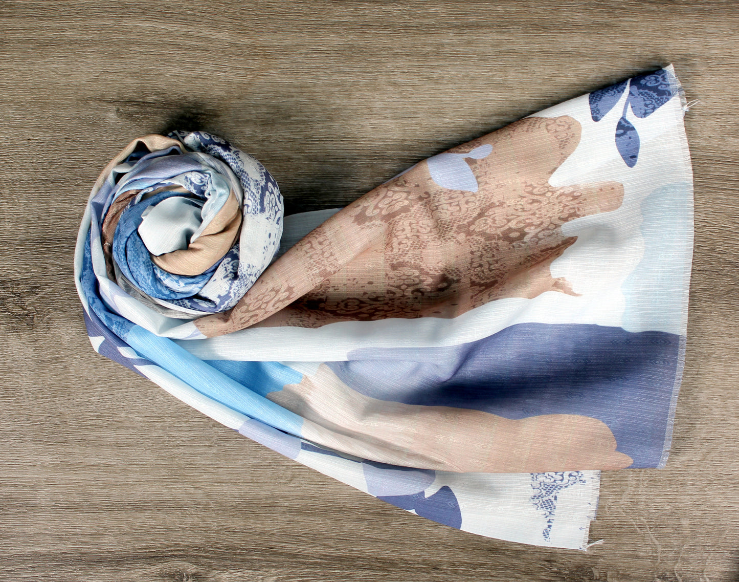 1pc Blue And Brown Multi Colors Flowers Women Solid Casual Scarf-Style Hijab For Daily Life