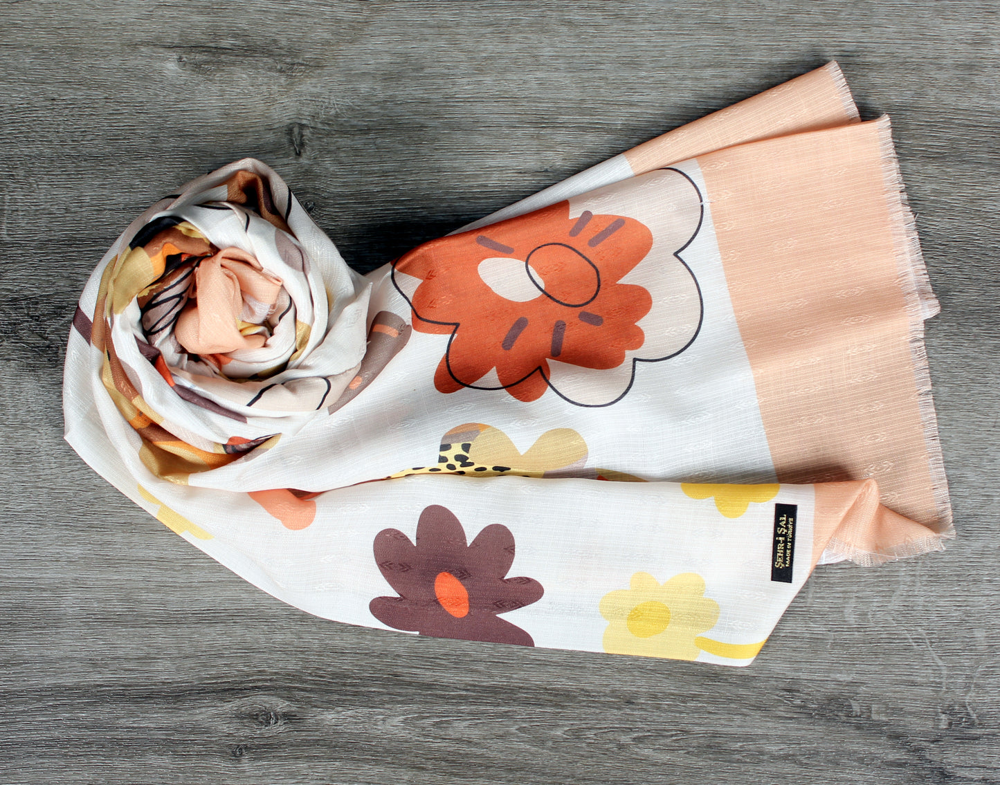 1pc Flowers Women With Lighte Orange Edges Solid Casual Scarf-Style Hijab For Daily Life