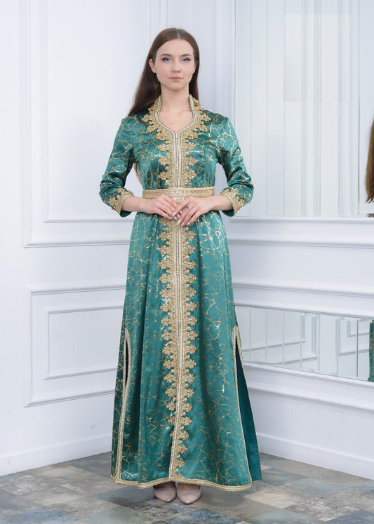 Sultana Green Evening Caftan Dress with Long hands And Pants