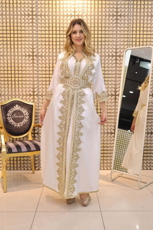 Sultana White Evening Caftan Dress with Long hands