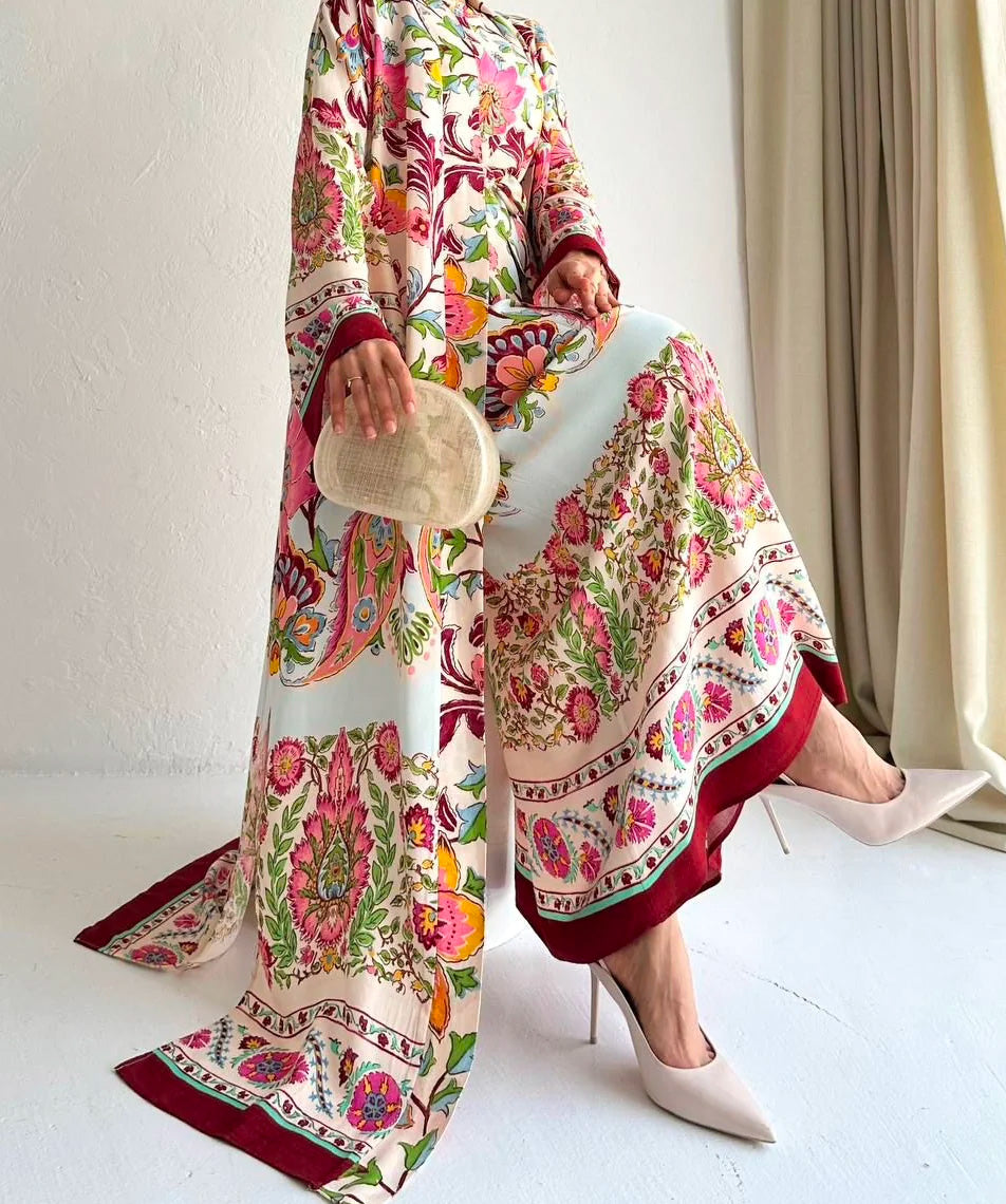 Colored Luxury Opened  Abaya Suit with two pieces