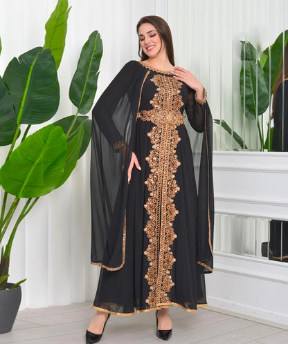 Sultana Black Evening Caftan Dress with Long hands