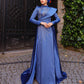 Navy Blue Silk Modest Dress
