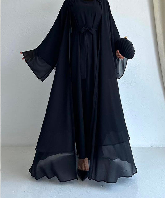 Selina Rose Black Abaya with 2 peices