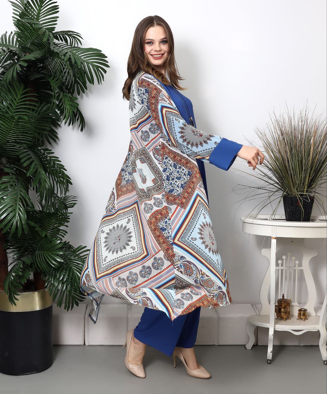Combine Three Peices Modern Suit in Blue with Pattern