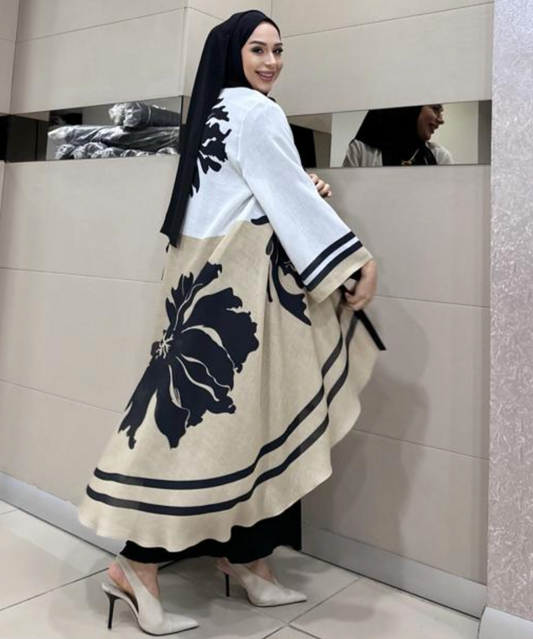 Abaya Beige and white